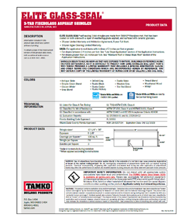 Tamko Building Products - 3-Tab Elite Glass-Seal Data Sheet